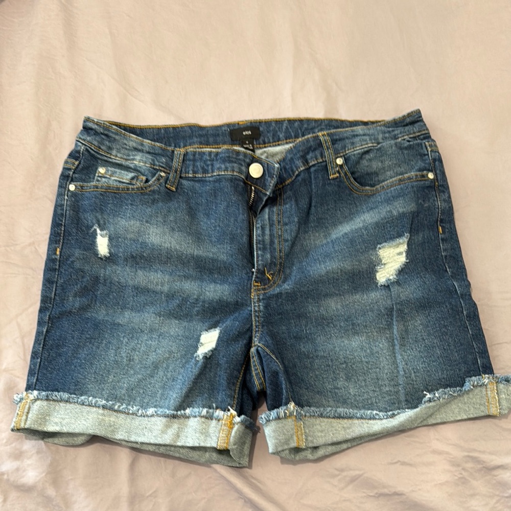 Ellos Blue Jean Shorts Distressed Cuffed Hem